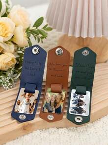 Personalised Photo Keyring In Leather Case + Initials, Photo Printing Personalized Pattern Logo Pendant, Valentine's Day Gifts, Father's Day Keepsake, Gift For New Dad - Multicolor - View 4