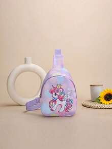 1pc Nylon Zipper Closure Fashion Cute Cartoon Mermaid Unicorn Mini Chest Bag, Niche Design Adjustable Shoulder Strap Change Lipstick Crossbody Bag Suitable For Daily Use, Bag, Suitable For Teenagers Shopping, Commuting, Daily Use, Give As A Gift - Cartoon Chest Bag - View 12