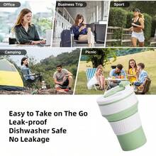 350ml Collapsible Silicone Travel Mug Reusable Foldable Hot & Cold Drinks Perfect For Home Travel Camping Hiking - Green - View 5