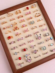 20Pcs/Set Fashion Elegant Pink Rhinestone Girl Rings Set Irregular Design Rabbit Bow Mixed Style Jewelry Daily Party Friends Gifts Accessories