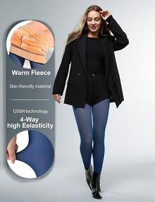 Fleece Lined Sheer Warm Pantyhose Leggings Translucent Thermal Winter Thick Tights Dresses, Women's Style 5FUO - 馬鐙 海軍藍 - 查看 8