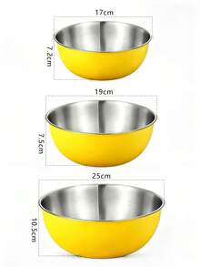 3 Peças Conjunto de Tigelas de Mistura de Aço Inoxidável - Tigelas Encaixáveis para Cozinhar, Assar, Salada e Preparo de Refeições, Empilháveis, Duráveis e Fáceis de Limpar para Uso Diário na Cozinha - Conjunto amarelo de 3 peças - Visão 2