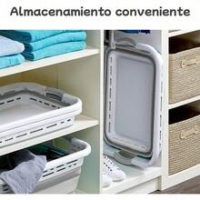 Gris multifuncional plástico plegable cesta de lavandería con asa portátil ahorro de espacio para el hogar cesta de almacenamiento de lavandería - Gris - Ver 5