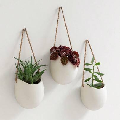 Kazai. Wall Planters Ellie Hanging Ceramic Plant Pots 3 Pieces Wall Decoration For Indoors Balcony And Garden Cream Matte