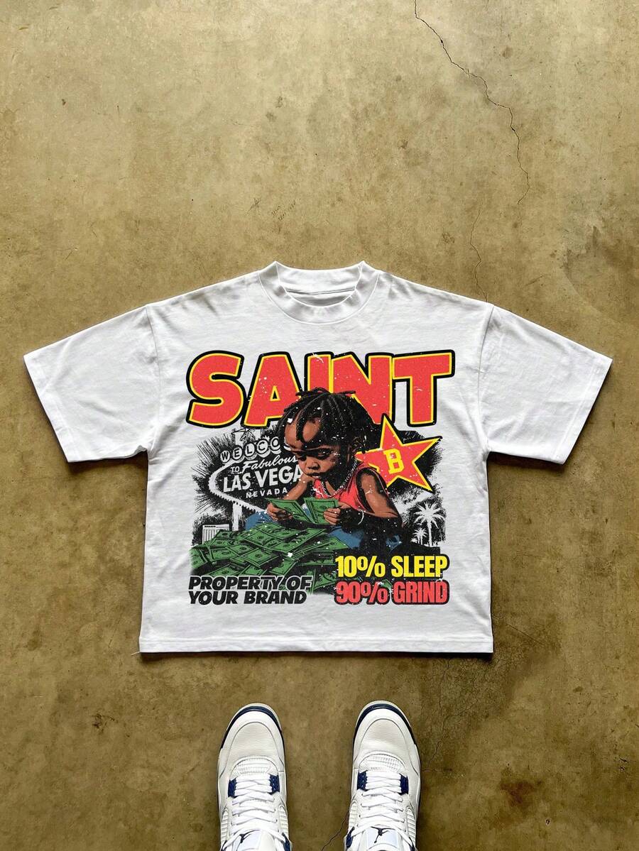 Vintage Fashion Loose Fit Round Neck Casual Printed T-Shirt, New Style