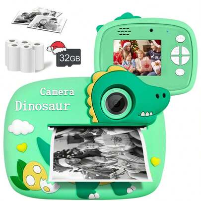 Professionell fotokamera, 1080P HD-skärm, digitalkamera för barn, med 32 GB-kort och 5 rullar utskriftspapper, 1300 mAh, 4,81 Wh, födelsedags- och julklappar, leksaker, selfie-barnkamera för barn i åldern 3-12 år, barnkamera för pojkar och flickor, perfekta jul- och födelsedagspresenter