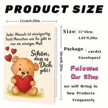 "Jeder Mensch Ist Einzigartig" German Adult Card - Teddy Bear & Heart Affectionate Design (Includes Envelope) - Multicolor - View 4