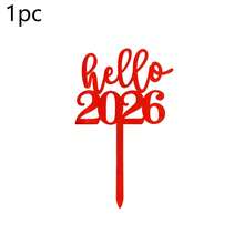 1个/3个/6个金色红色“Hello 2026 新年快乐”亚克力蛋糕装饰插牌，适用于新年主题派对DIY蛋糕装饰用品、婚礼和生日用品、家居和派对装饰 - 彩色 - 查看 7