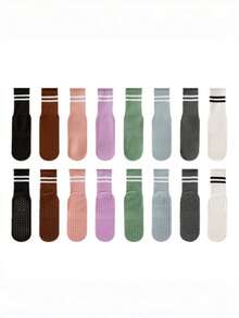 Women's Anti-Slip Yoga Socks - Thickened, Warm, And Anti-Slip Design; Polka Dot Pattern Suitable For Yoga, Pilates, Fitness, And Sleep - Autumn/Winter Styles Available In Dark Pink, Gray, Purple, And Black.