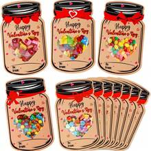 Candy Jar, Exchange Gift Party Gift, 20PCS/SET Valentine's Day Exchange Cards Set, Funny Mason Jar, Happy Valentine's Day Cards, - Multicolor - View 7