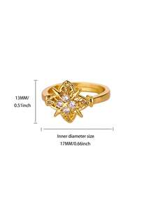 Vintage Stainless Steel Serpentine Flower Crown Rings For Women Mom, Cubic Zirconia 18K Gold-Plated Anti Fading Ring, Wedding Jewelry Prom Accessories, Christmas And Valentine's Day Gifts