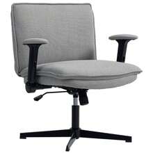 Homcom Office Chair With Folding Armrests, Wide Linen Office Chair, Height Adjustable, Steel Base - Grey - View 1