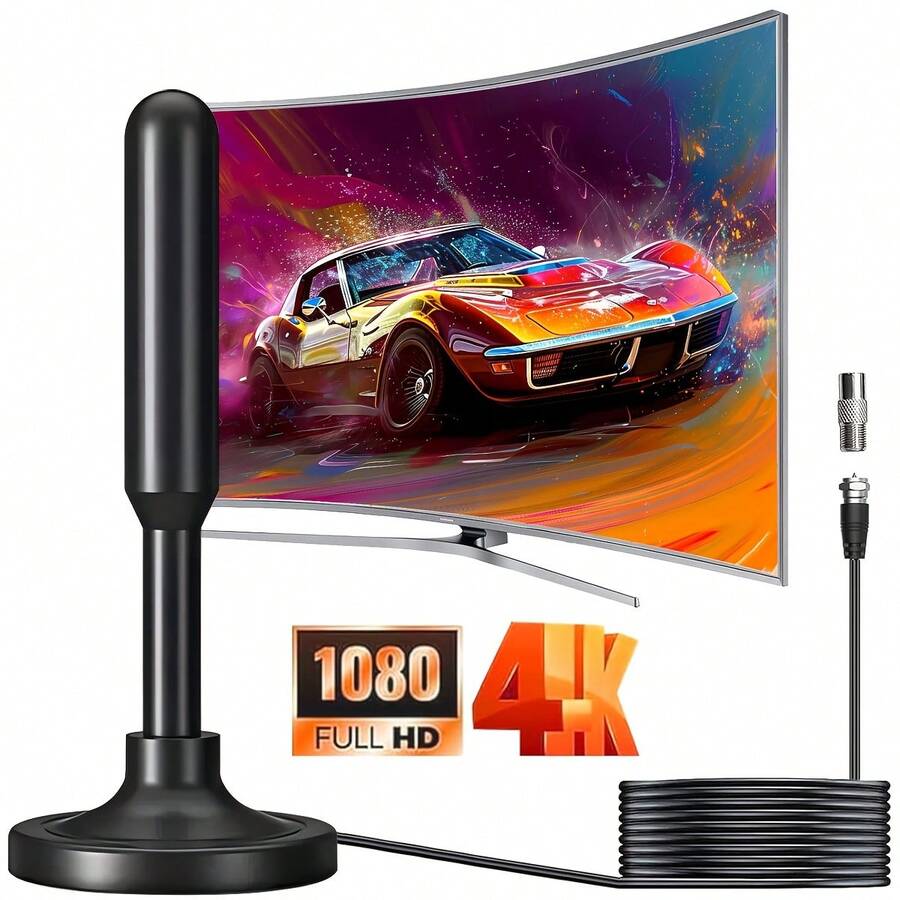 2026 Omnidirectional Indoor TV Antenna - 150 Mile Long Range Reception, Supports 4K 1080P HD UHF/VHF Reception, USB 5V Powered (No Battery Required), Free Local Channel Reception For All Smart TVs - Black - View 1