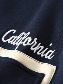 Retro American California Style Contrast Color Baseball Jacket, Men Loose Fit Turndown Collar Casual Jacket, Spring/Autumn High Street Wear - Royal Blue - View 4