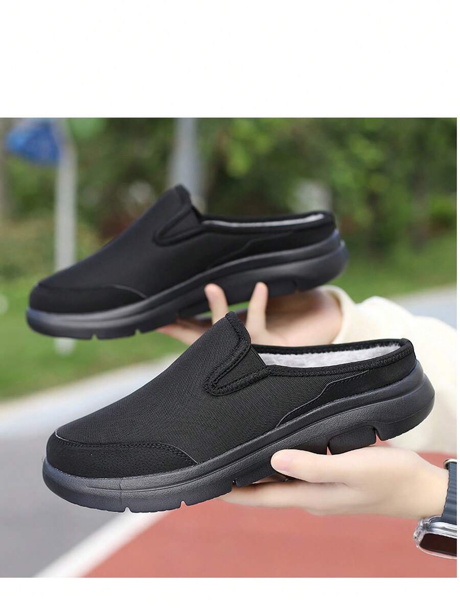 Men's Slip-On House Slippers, Unisex Fashion Mesh Slip-On Mule Shoes With Warm Lining - Comfortable Walking Sneakers, Lightweight MD Sole, Indoor Slip-On, Suitable For Autumn/Winter