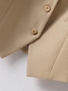 Áo khoác vest nữ cổ chữ V cài khuy đơn thời trang xuân/thu, áo ghi lê thời trang - gừng - Xem 8