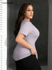 Plus Size Women Short Sleeve T-Shirt, Loose Fit Activewear Top, Suitable For Fitness, Yoga, And Casual Summer Wear Sports - Mauve Purple - View 9