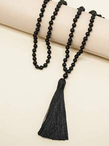 6毫米流苏长项链，波西米亚哑光亚马逊石108珠项链，孔雀石和黑曜石天然石护身项链，念珠项链，冥想、瑜伽、祈祷饰品，男女皆宜 - 彩色 - 查看 8