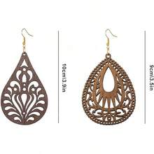 Wood Teardrop Earrings 2 Pairs Natural Wooden Dangle Earrings Gifts Women Girls - màu nâu - Xem 2