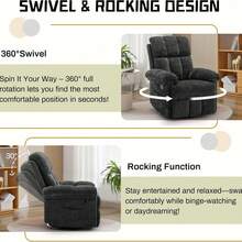 Recliner Chair, Swivel Rocker Recliner Chair For Adults, Small Recliners For Small Spaces, Upholstered Manual Recliner With Side Pockets,  Rocking Chair For Living Room, Chenille, Beige - Black - View 6