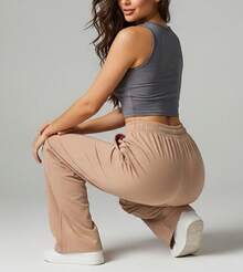 Wide Leg Pants With Flare Leg, Sophisticated Fit, Structured Style, High , Contemporary, Casual, Comfortable, Modern, Chic - Straw - View 4
