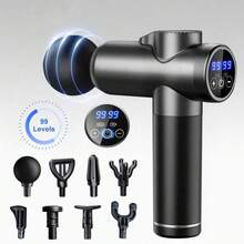1支按摩枪，深层组织背部按摩器，强力冲击式按摩枪，旅行按摩器，便携式冲击波电动肌肉按摩器，颈部按摩器，99档速度调节，液晶显示屏，8个可更换按摩头，便携式手持健身器材，适合家庭和办公室使用，缓解肌肉紧张