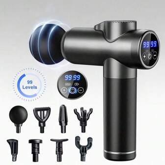 1 PCMassage Gun,Deep Tissue Back Massage,Powerful Fascial Gun,Travel Massager,Portable Percussion Electric Muscle Massager,Neck Massager With 99 Speeds,LCD Screen,8 Replaceable Massage Heads, Portable Hand Held Fitness Equipment, Suitable For Home And Office Use, Relieves Muscle Tension,