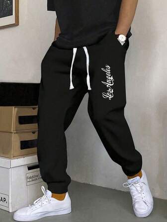 1pc Plus Size Men's Funny Graphic Print Drawstring Waist Casual Sweatpants