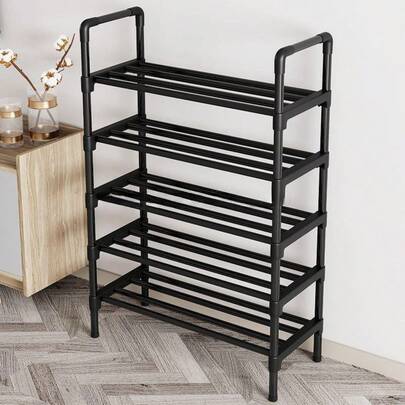 3-8 Tier Reinforced Simple Shoe Rack, 45/58cm Length, Multi-Layer Shoe Storage Organizer, Dust-Proof, For Home, Dorm, Rental, Entryway, Black