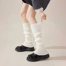 1 Pair Black/2 Pairs Black&White Fashionable Women's Leg Wammer With Ruffle,Slouch Socks For Fall And Winter - màu đen - Xem 11