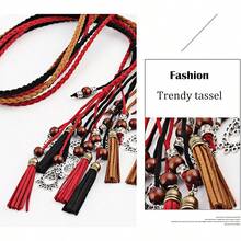 Women's PU Leather Waist Belts Woven Tassels Chain Belt Rope Belt Chain Skirt Dress Boho Style - 紅色 - 查看 7