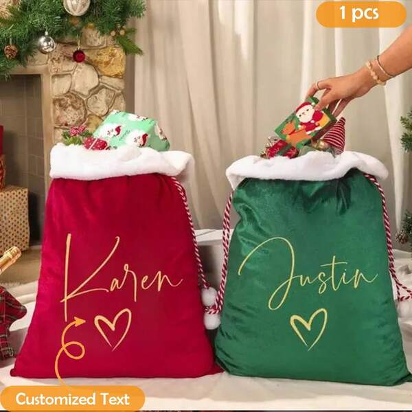 Personalized Christmas Santa Sack, Custom Velvet Santa Sack, Christmas Gift Bag, Holiday Gift Bag For Kids, Adults And Pet, Xmas Santa Bag