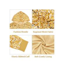 Women's Sequin Zip-Up Hooded Jacket With Ribbed Hem And Long Sleeves For Party Wear - Gold - View 6
