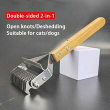 2-In-1 Dog Grooming Tool - Dematting Comb & Deshedding Brush For Long & Medium Hair - Stainless Steel, Ergonomic Wooden Handle - Removes Tangles, Loose Fur & Undercoat, Gentle, Cats - Lược gỡ rối (2 trong 1) - Xem 1