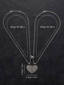 2pcs New Fashionable Minimalist Stainless Steel Heart Pendant Necklace, Suitable For Couples Everyday Wear, Great Gift For Boyfriend/Girlfriend On Valentine's Day - Silver - View 6