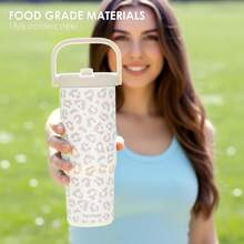 Pink Bow Stainless Steel Straw Lid Tumbler 30oz With Carry Handle For Women Girls, Insulated Travel Coffee Cup, Gift For Sports Outdoor Workout Christmas Birthday - 豹紋3 - 查看 6