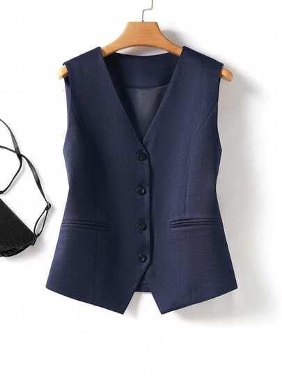 Women's Spring/Autumn Stylish V-Neck Single-Breasted Vest Jacket, Fashion Waistcoat