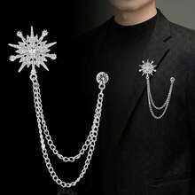 1 Peça Broche de Pino de Estrela Pentagrama de Corrente de Metal de Duas Camadas com Strass, Adequado para Uso durante o Ramadã no Oriente Médio, Decoração de Camisa de Terno Empresarial para Banquete, Festa, Casamento, Formatura, Ocasiões Formais, Presente de Aniversário