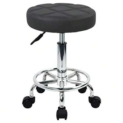 PU Leather Round Rolling Stool Swivel Height Adjustment Home Office Stool Drafting Lab Kitchen Massage Stools With Wheels Office Chair Gray