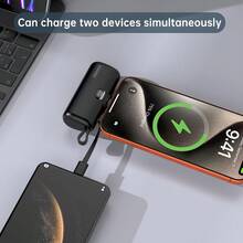 Mini 5000mAh Power Bank, 15W Fast-Charging Phone Charger, Built-In Charging Plug And Output Cable, LCD Smart Display, Type-C Plug Compatible With IPhone 17/16/15/Android - 黑色-for Type-C插頭+for iPhone14線 - 查看 8