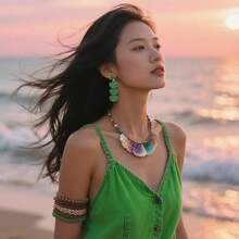 Raffia Dangle Earrings Women - Boho Statement Rattan Drop Jewelry With Design, Lightweight Summer Beach Accessories - Green - View 3