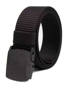 2 piezas/1 pieza Cinturón de lona para hombres con hebilla de liberación rápida, cinturón táctico para pantalones casuales y deportes al aire libre, regalo de cumpleaños ideal para hombres, ajuste regular, color negro, hebilla de plástico, talla grande, material de lona resistente, unicolor casual