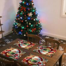 1pc/4pcs/6pcs Santa Patterned Placemats, Machine-Washable Rectangular Polyester Placemats, Table Guards, Heat-Insulating Placemats, Restaurant Table Decorations, Party Supplies, And Christmas Decorations Can All Be Given As Gifts