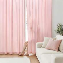 White Privacy Sheer Curtains 84 Inch, Light Filtering 2 Panels Set - Pink - View 1