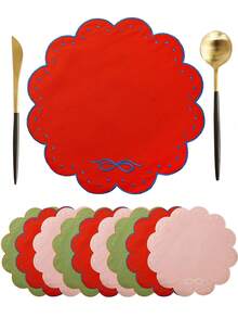 1/2/4/6件装圆形刺绣花卉布艺餐垫，易于清洁，可擦拭，防滑，适用于餐桌、节日、婚礼、派对装饰，也适用于家庭、餐厅、餐厅装饰、家居用品。 - 彩色 - 查看 2