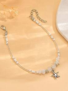 1pc Vintage Minimalist Women Anklet With Geometric Turquoise Starfish Charm, Versatile Beach/Daily Accessory - Turquoise Starfish Anklet - View 9
