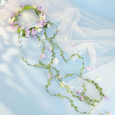 Tocado floral estilo bohemio para mujer, corona para la cabeza con borlas largas para bodas y vacaciones en la playa.