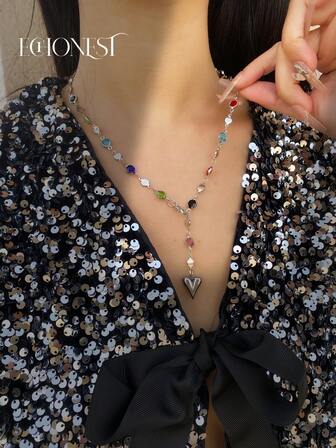 1pc Heart Pendant Y-Necklace, Collarbone Necklace, Party Decoration Accessory, Christmas & Valentine's Day Gift