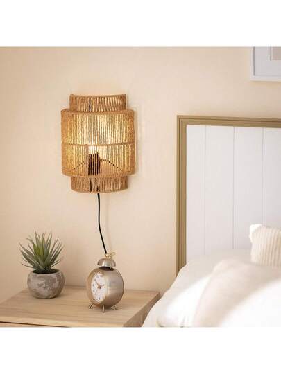 Alpinaluz Jute Rope Wand Verlichting Plug Switch made Rustic Boho Lamp Bedroom Or Living Room, E27 Socket "DALIA" view 6