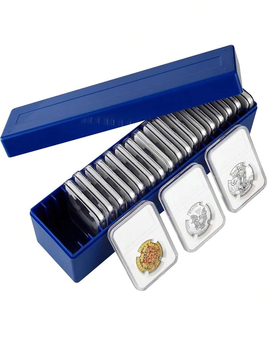 塑料硬币收纳盒，硬币整理盒，适用于NGC、PCGS、PMG及其他高级评级硬币，20格硬币架，仅含盒子 - 彩色 - 查看 1
